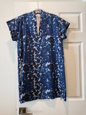 Brooke wright Blue Floral-Print Short-Sleeve women’s dress